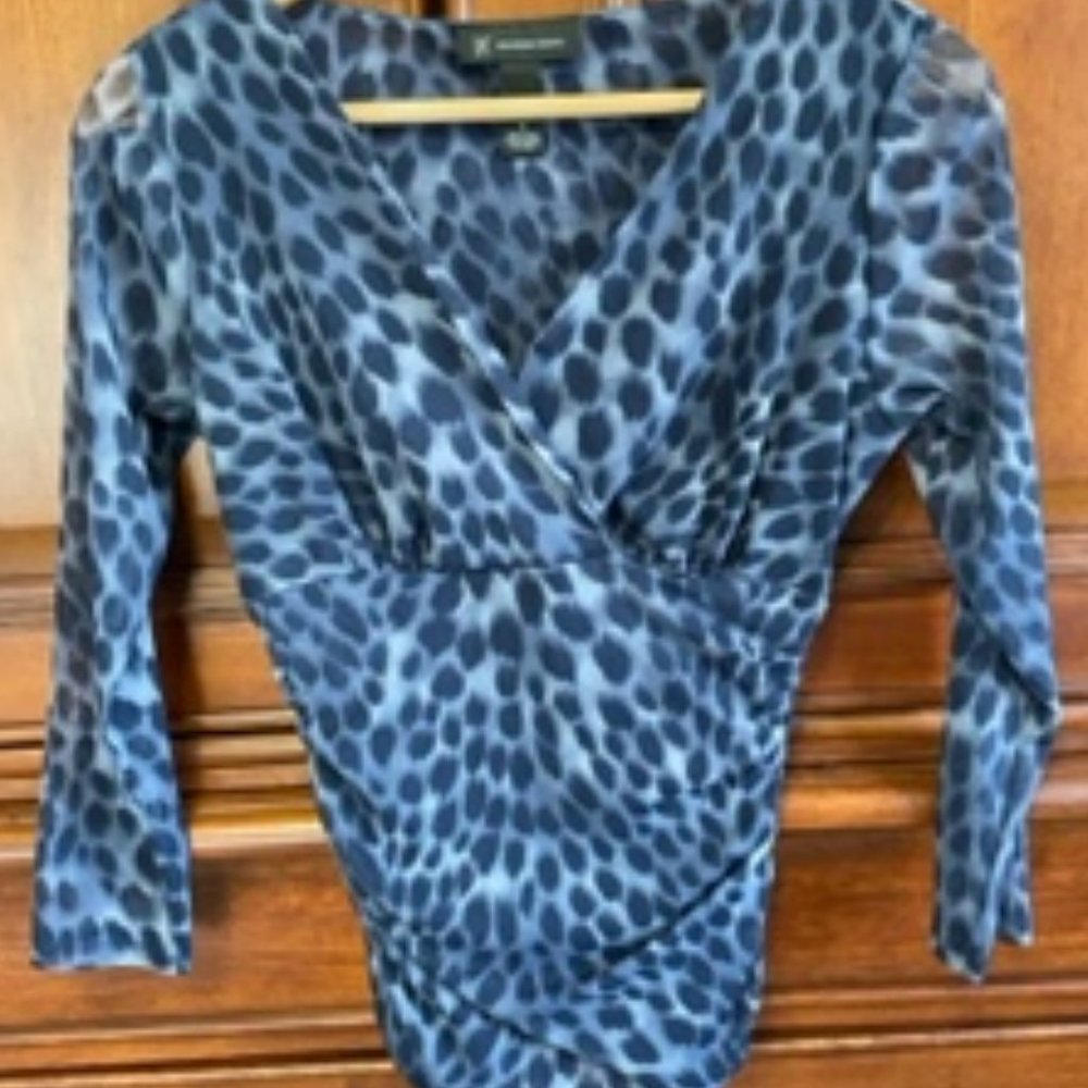 Inc. Blue Animal Print Blouse, Size Small